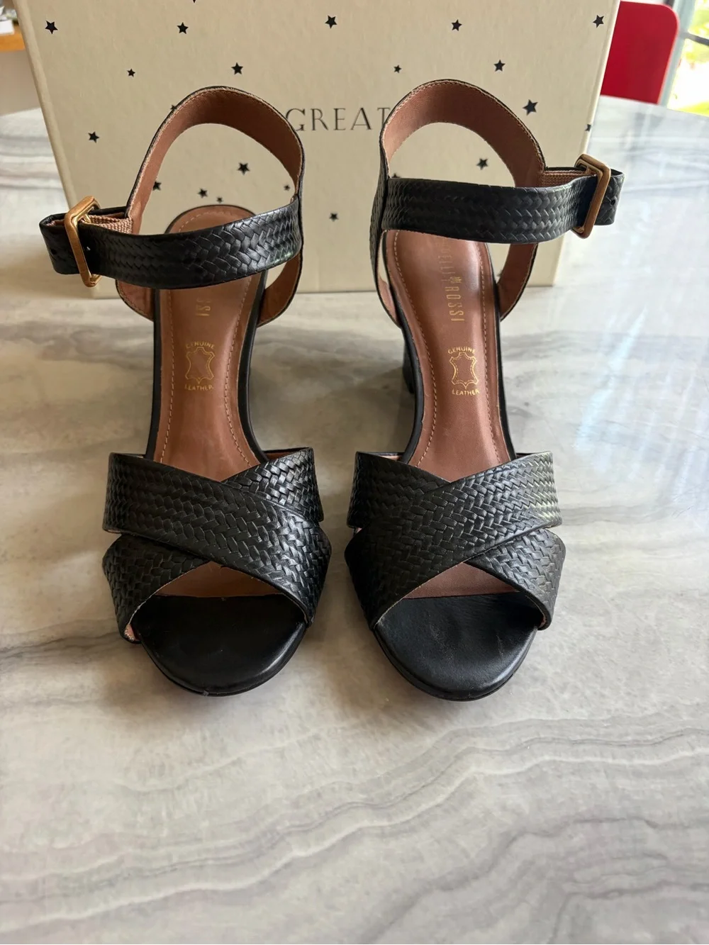 CAPELLI ROSSI WOVEN LEATHER WEDGE SANDALS